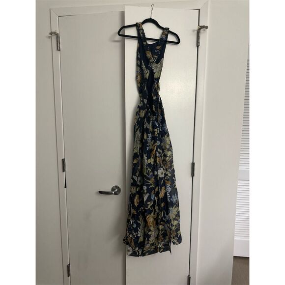 SIR. Lilian Floral Cross Back Maxi Dress Blue V-Neck Size S Formal - Picture 3 of 5